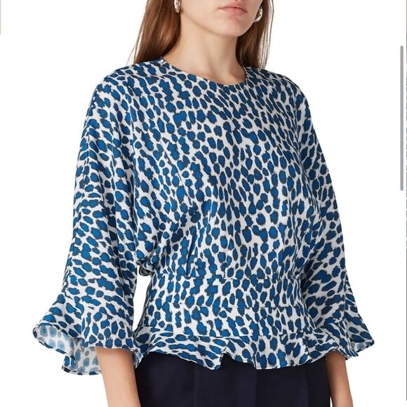 Derek Lam Tops - Derek Lam Collective Crosby Leopard Ruffle Hem Top Women Sz 4 Animal Print Blue
